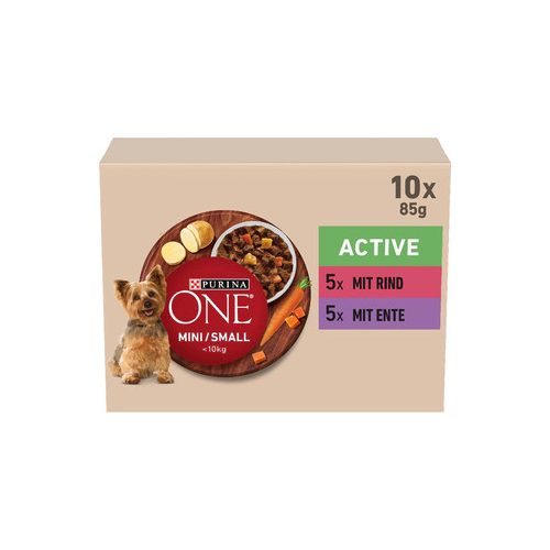 Purina ONE Active – alutasakos kutyaeledel aktív felnőtt kutyáknak, marhával és kacsával (10×85 g)